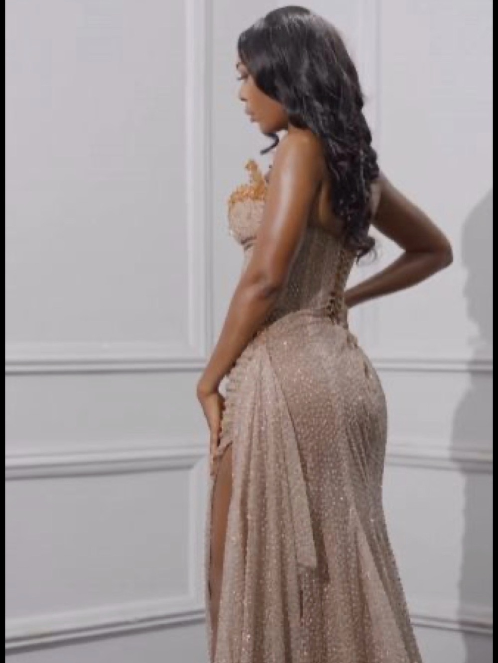 Elegant Champagne-Beaded Evening Gown for Women